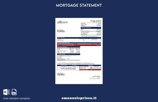 modello di estratto conto mutuo bancario France Citibank in stile verificato